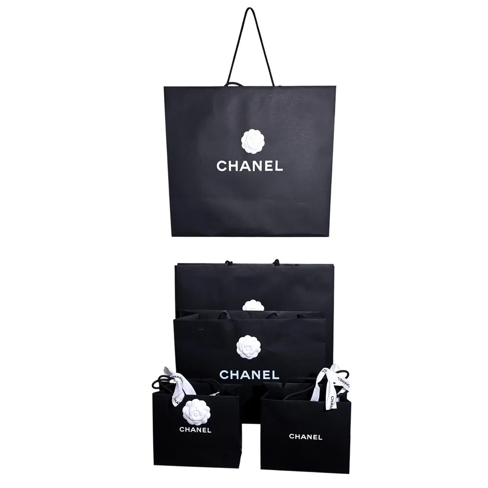 Chanel Shopping Bags Set of 5 Black White Camellia Flower Logo Multi-Size Good